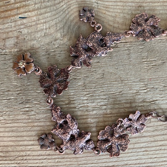 Vintage Enamel Flower Statement Necklace w Sparkly Crystals & Dangles - Picture 7 of 10